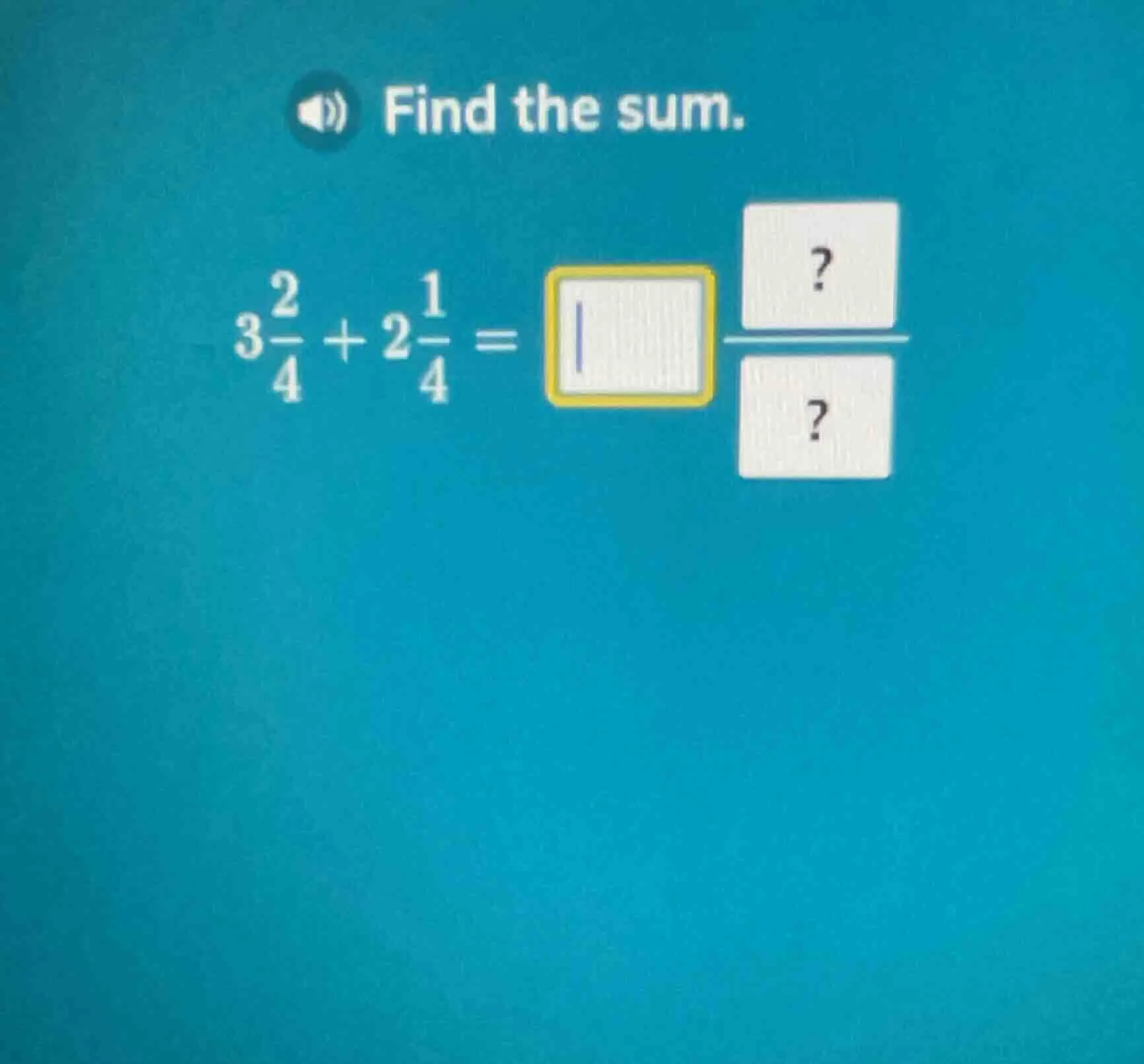 find the sum. $3\\frac{2}{4} + 2\\frac{1}{4} = \\square \\frac{?}{?}$