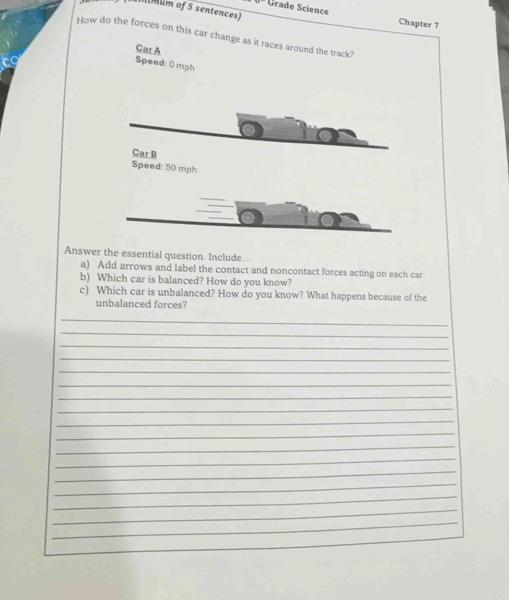 grade science chapter 7 mum of 5 sentences) how do the forces on this c…