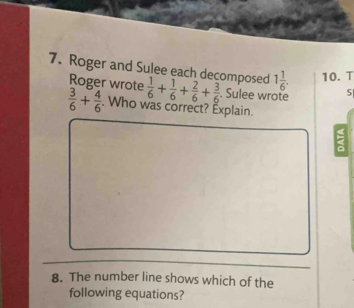 7. roger and sulee each decomposed $1\\frac{1}{6}$. roger wrote $\\frac…