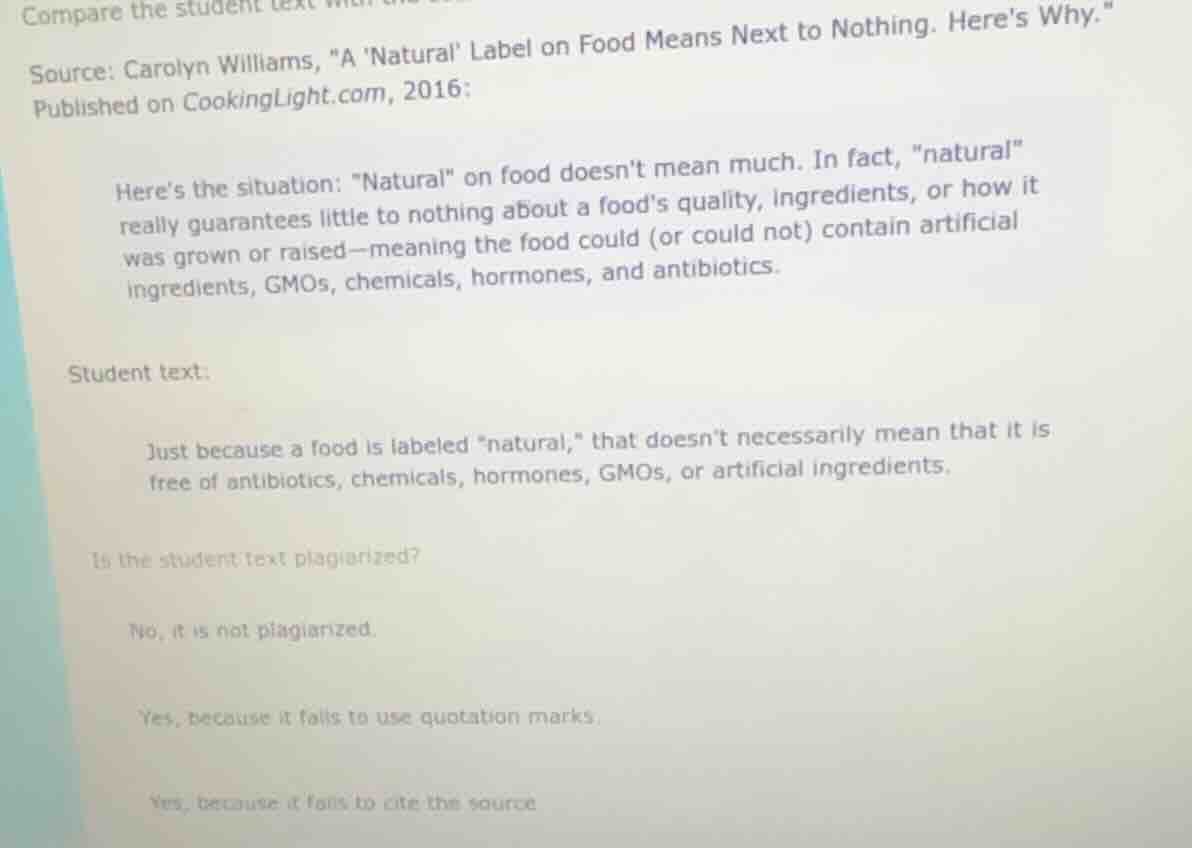 compare the student text source: carolyn williams, \a natural label on …