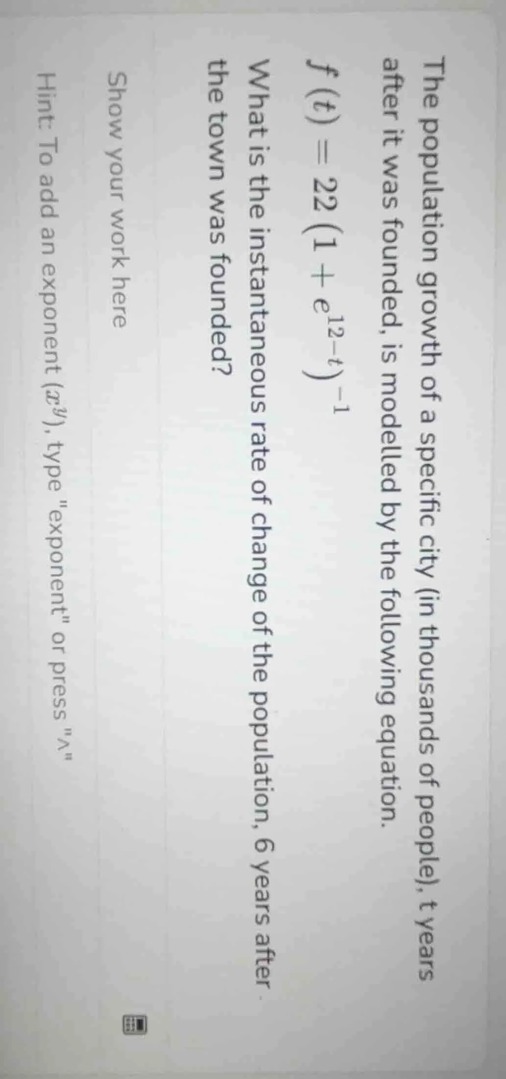 the population growth of a specific city (in thousands of people), t ye…