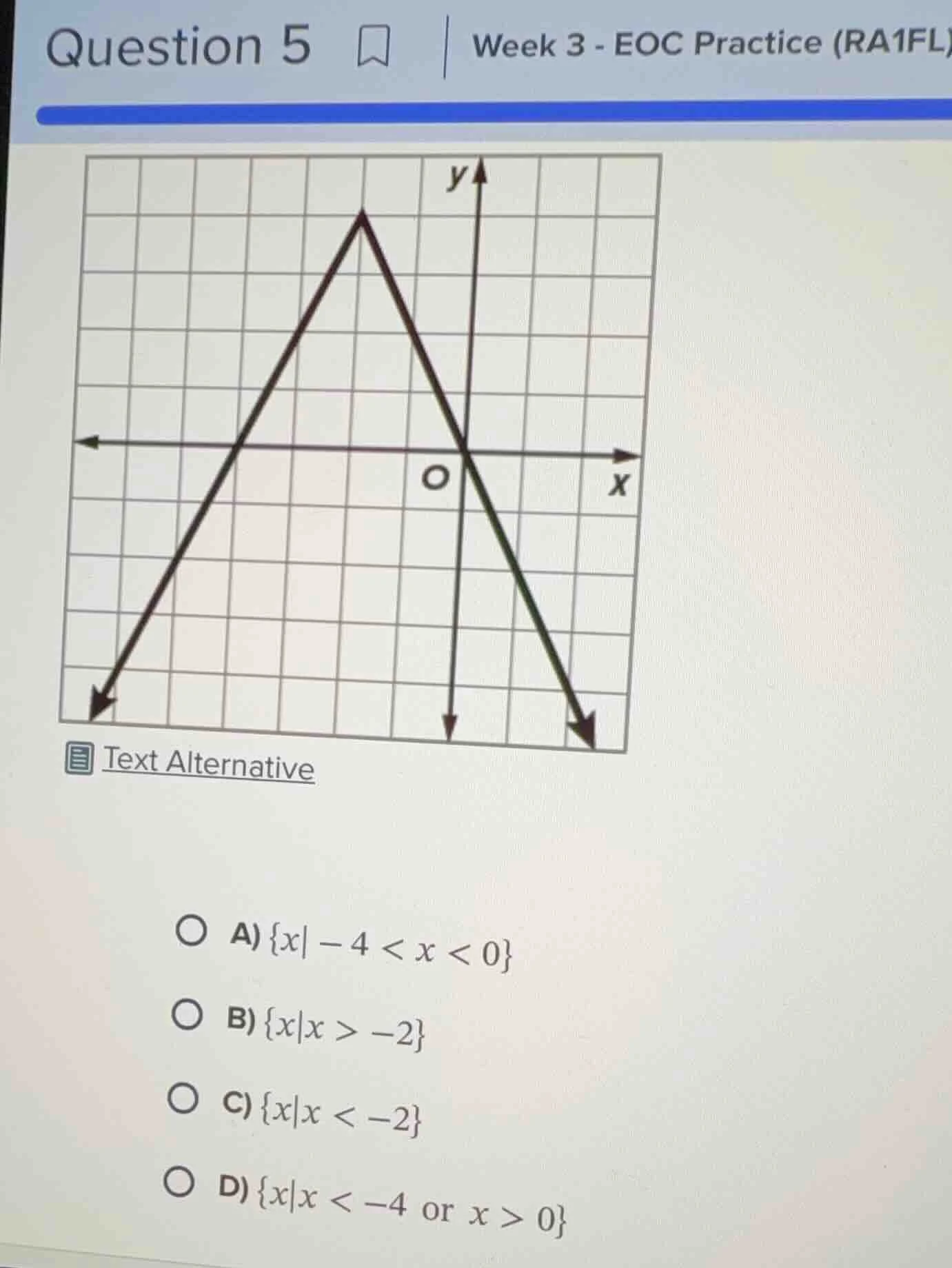 question 5 week 3 - eoc practice (ra1fl) text alternative a) {x|-4 < x …