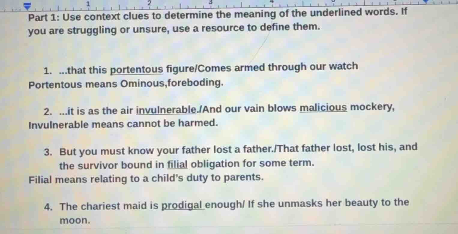 part 1: use context clues to determine the meaning of the underlined wo…
