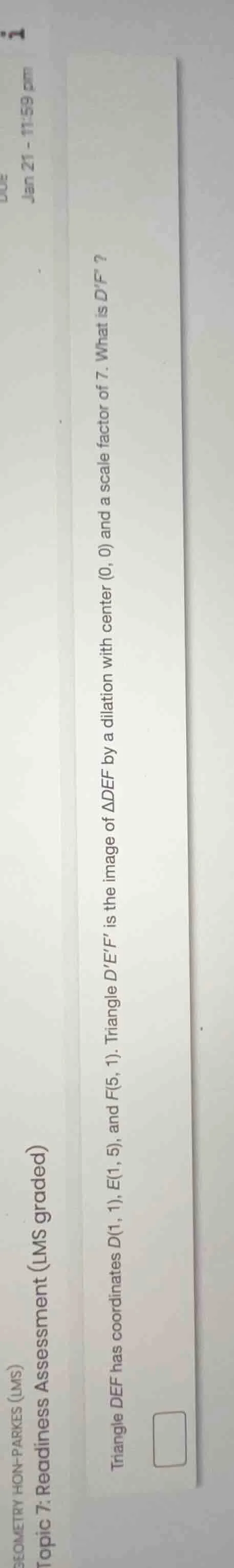 geometry hon-parkes (lms) topic 7: readiness assessment (lms graded) du…