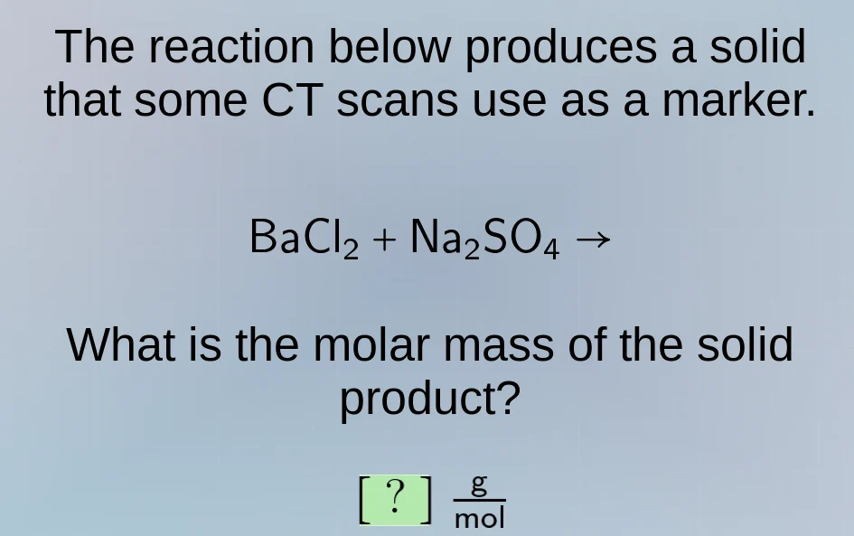 the reaction below produces a solid that some ct scans use as a marker.…