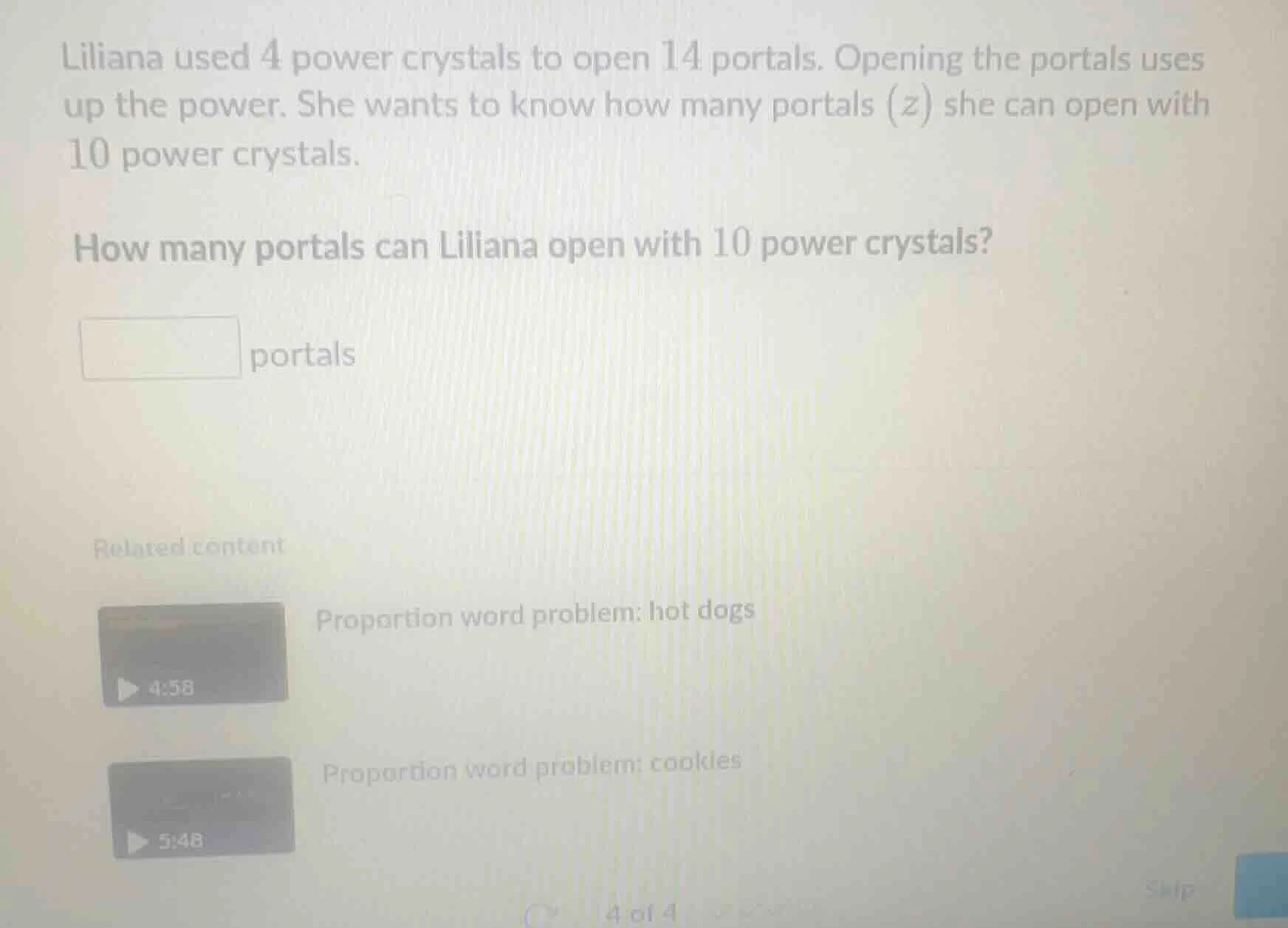 liliana used 4 power crystals to open 14 portals. opening the portals u…
