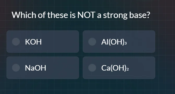 which of these is not a strong base? koh al(oh)₃ naoh ca(oh)₂