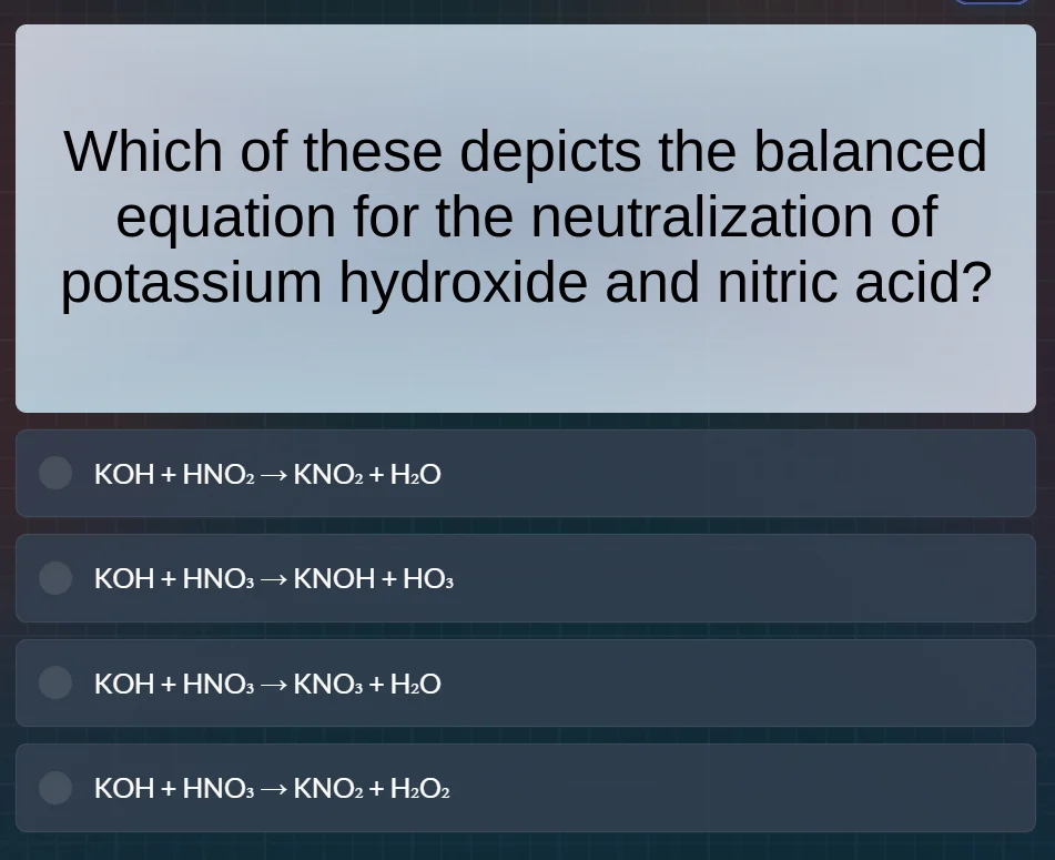 which of these depicts the balanced equation for the neutralization of …