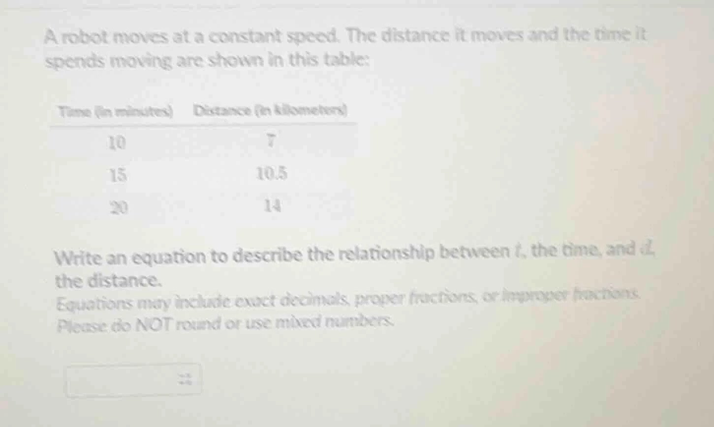 a robot moves at a constant speed. the distance it moves and the time i…