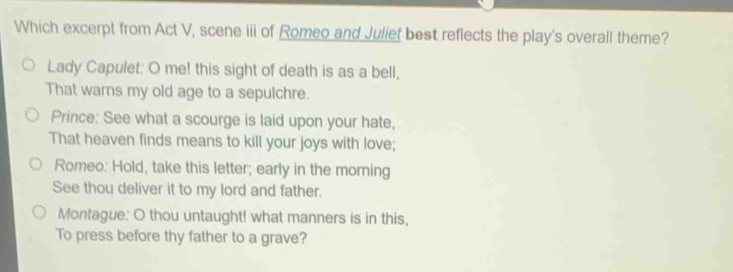 which excerpt from act v, scene iii of romeo and juliet best reflects t…