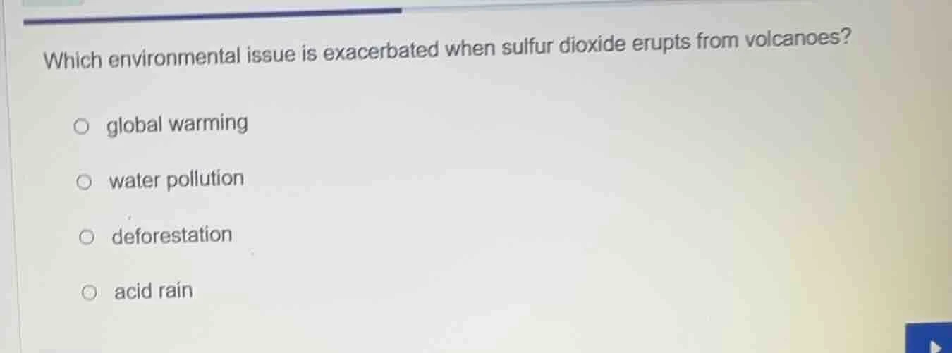 which environmental issue is exacerbated when sulfur dioxide erupts fro…