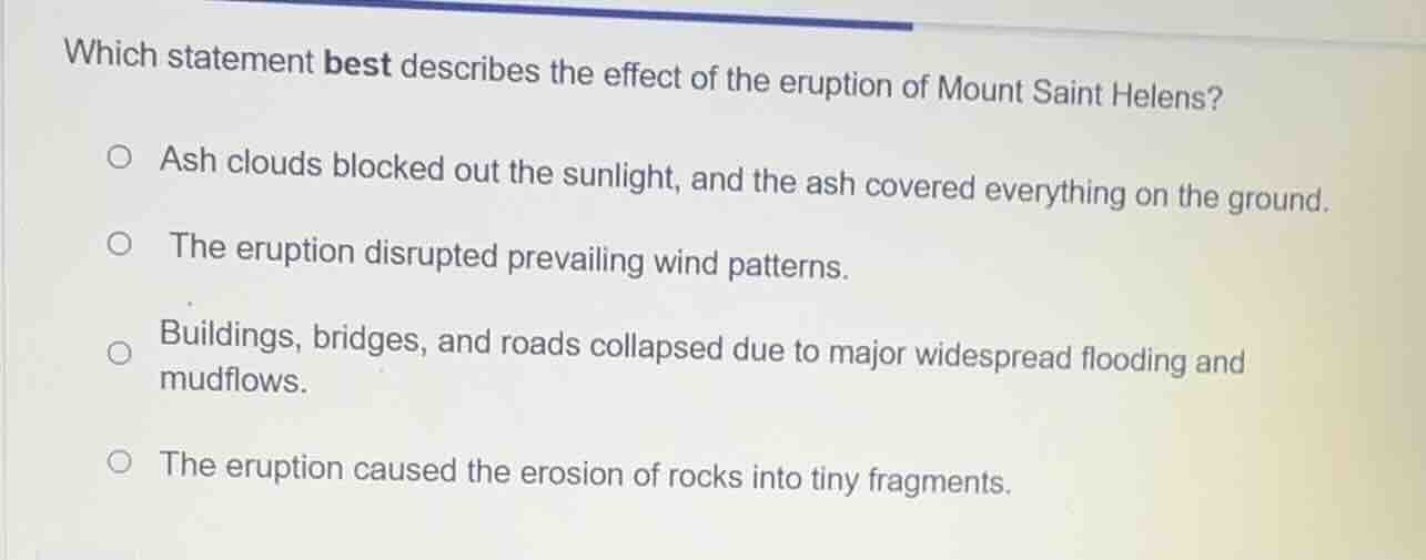 which statement best describes the effect of the eruption of mount sain…