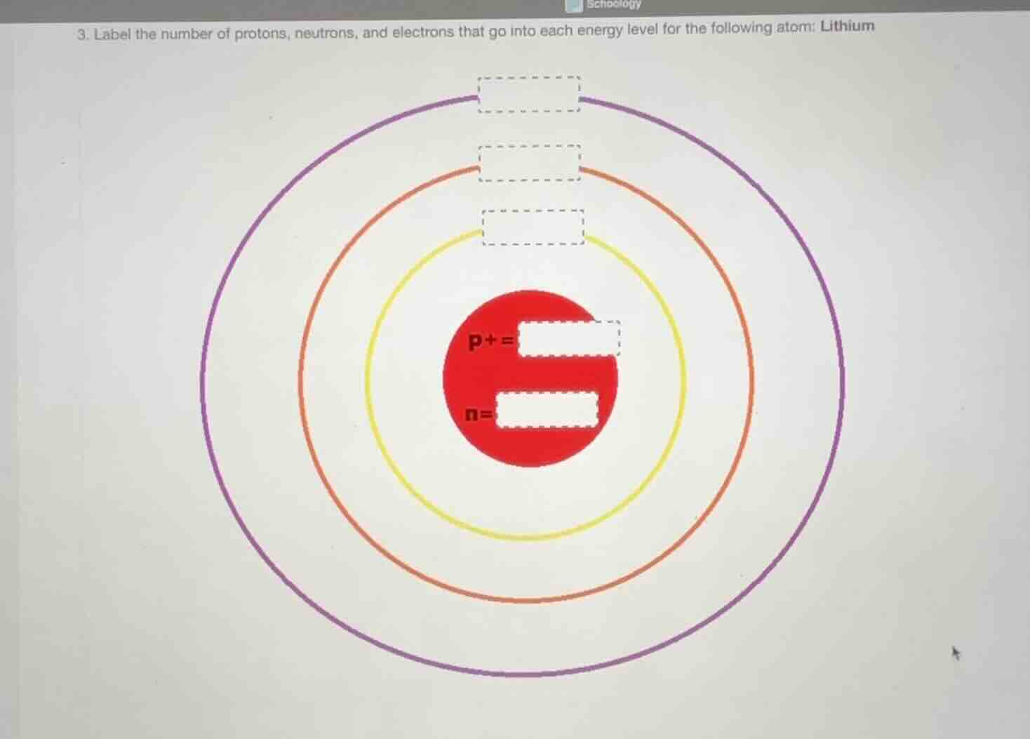 3. label the number of protons, neutrons, and electrons that go into ea…