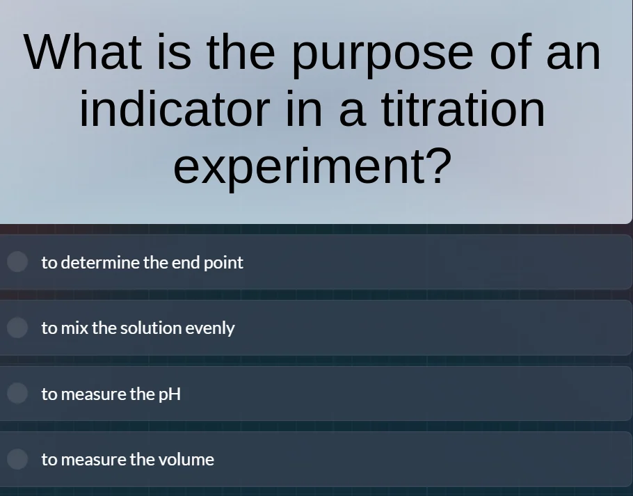 what is the purpose of an indicator in a titration experiment? to deter…