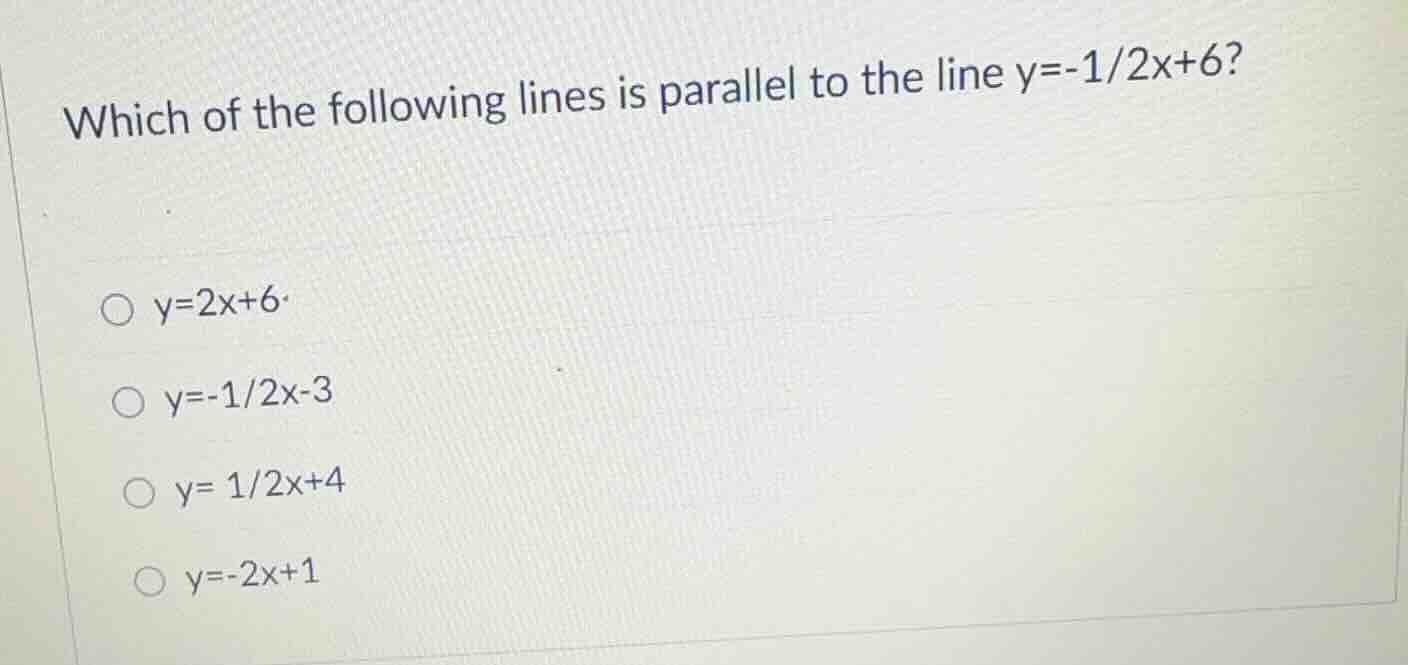 which of the following lines is parallel to the line $y = -\\frac{1}{2}…