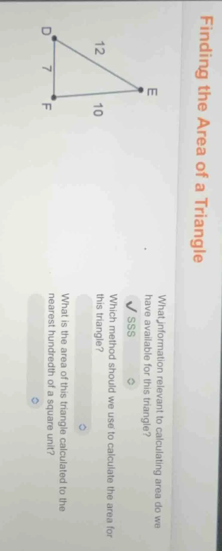 finding the area of a triangle what information relevant to calculating…