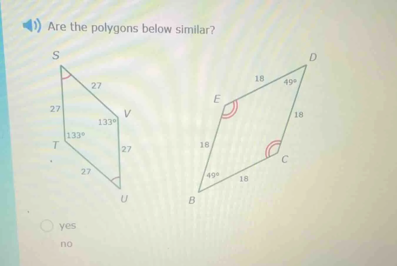 are the polygons below similar? options: yes, no