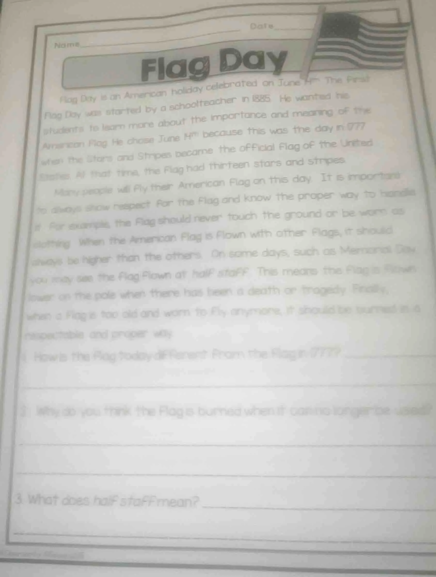name______ date______ flag day flag day is an american holiday celebrat…