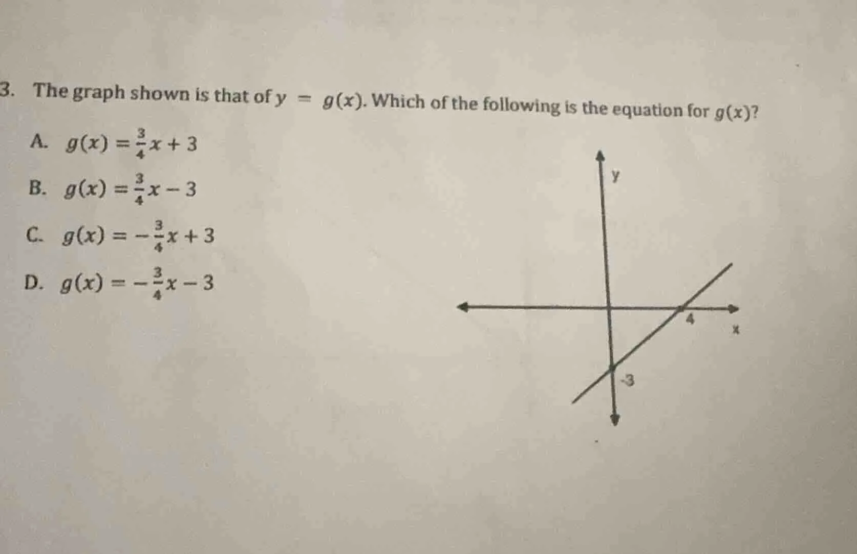 3. the graph shown is that of ( y = g(x) ). which of the following is t…