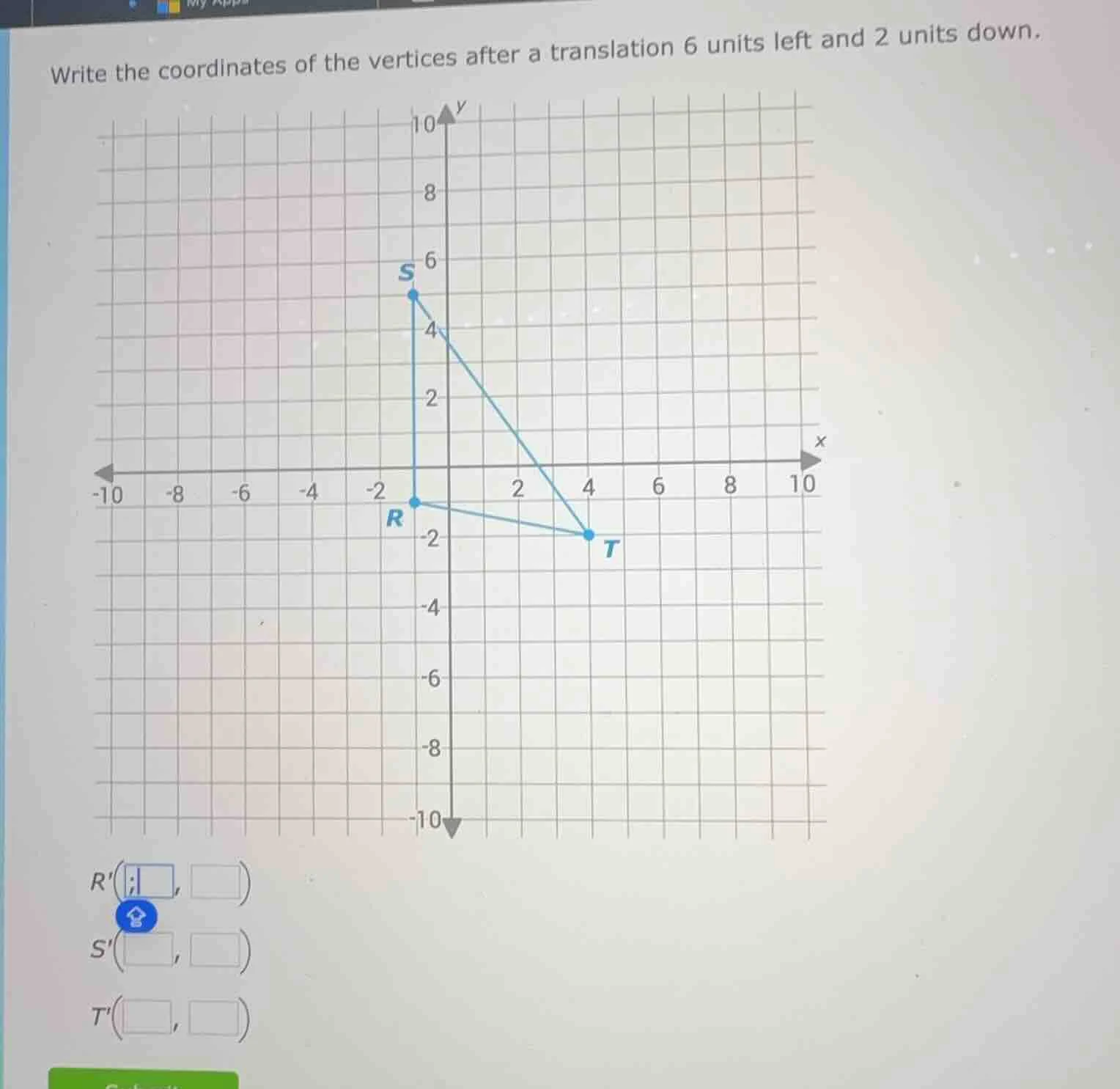 write the coordinates of the vertices after a translation 6 units left …