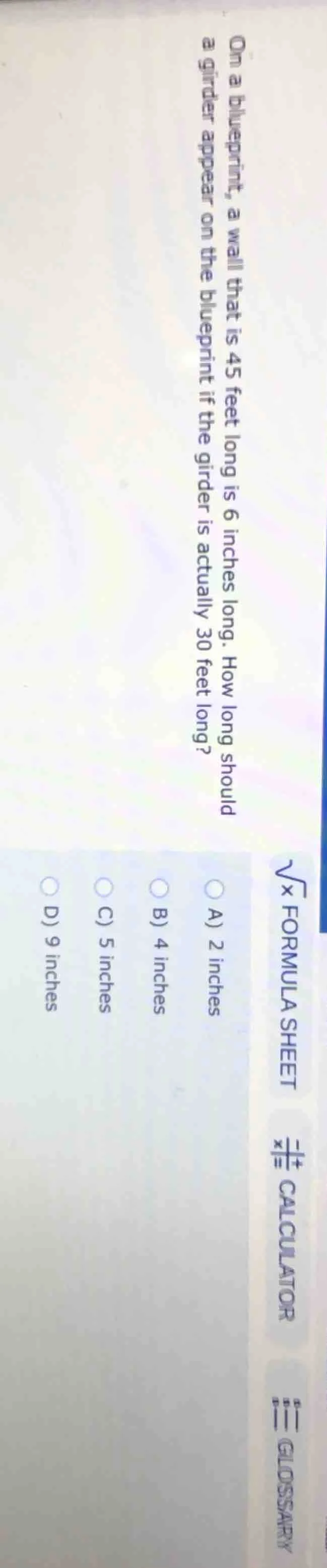 on a blueprint, a wall that is 45 feet long is 6 inches long. how long …