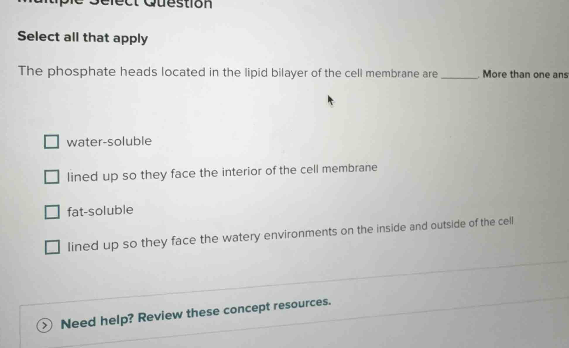 multiple select question select all that apply the phosphate heads loca…