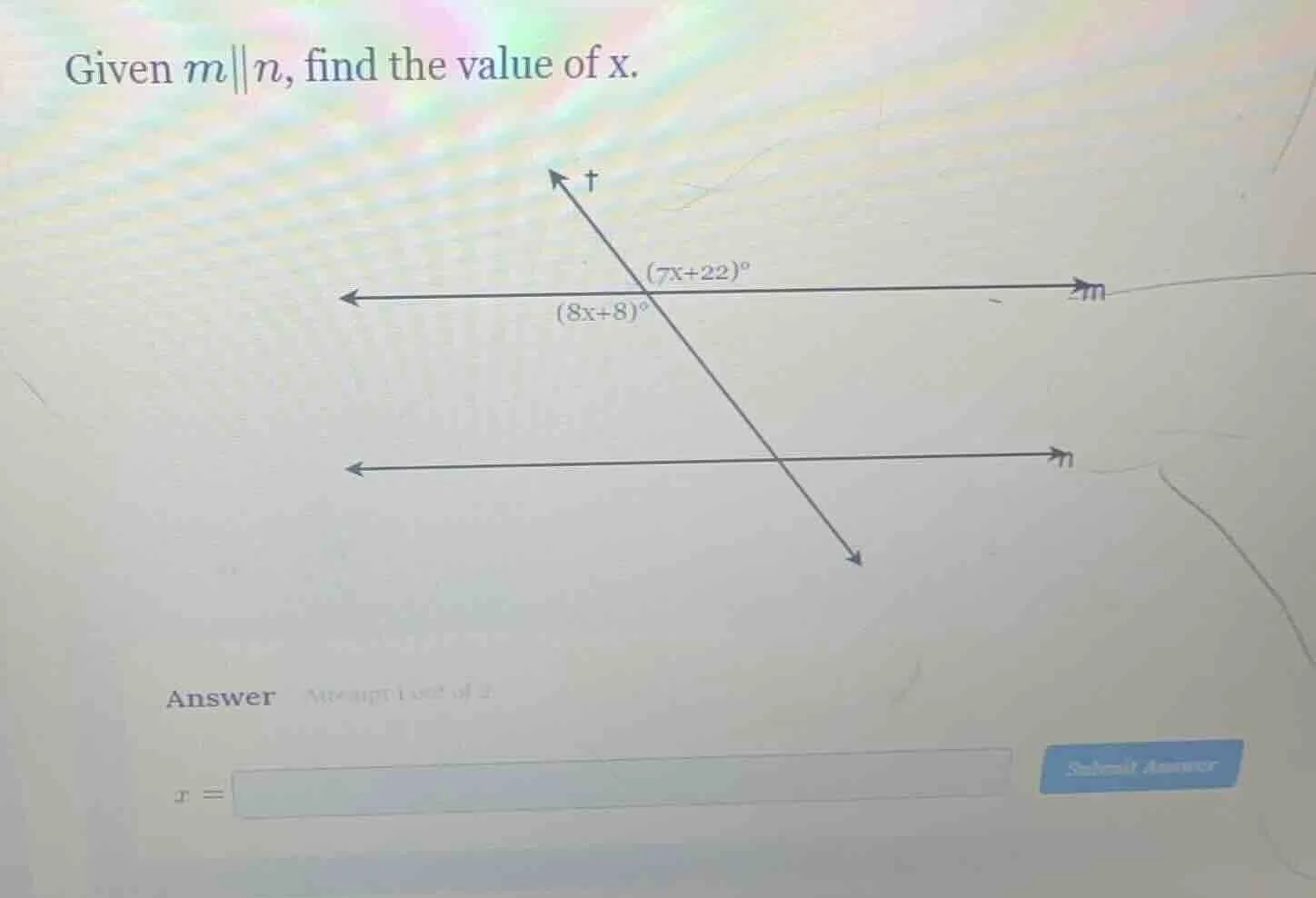 given ( m parallel n ), find the value of ( x ). answer attempt 1 out o…