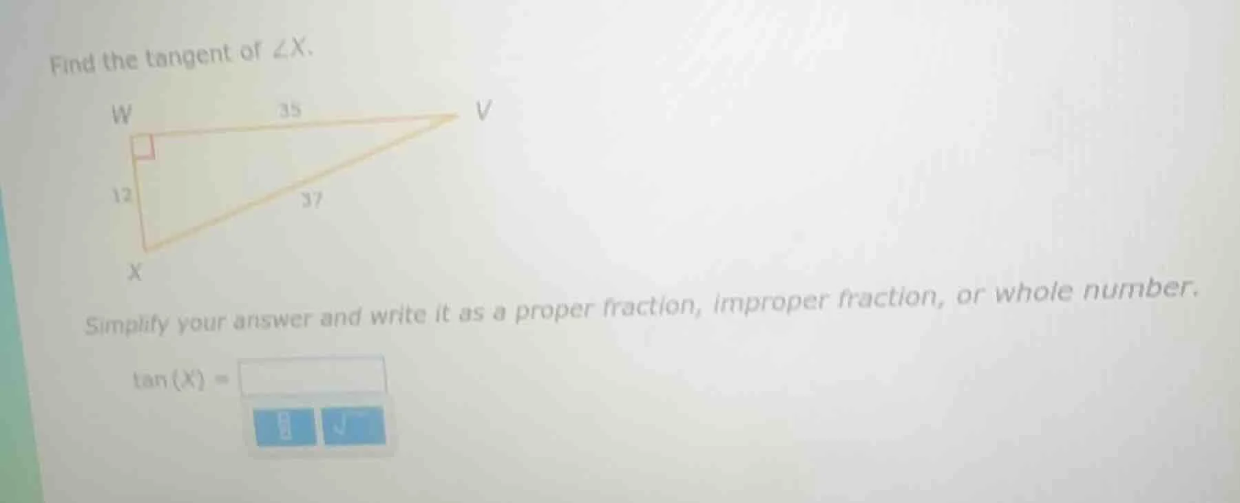 find the tangent of $\\angle x$. simplify your answer and write it as a…