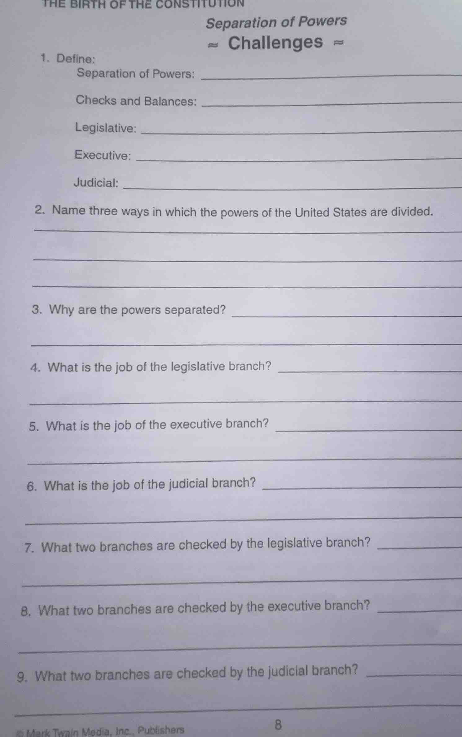 the birth of the constitution separation of powers ≈ challenges ≈ 1. de…