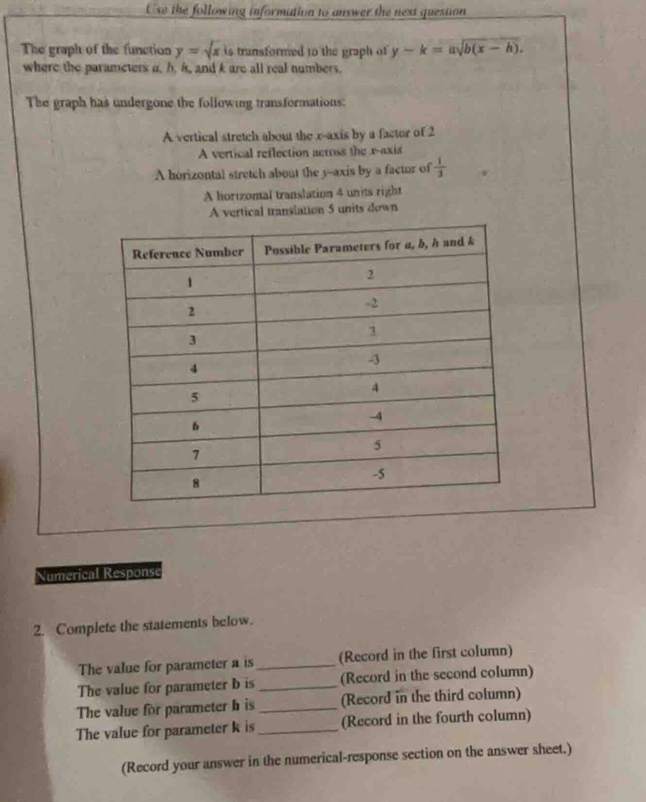 use the following information to answer the next question the graph of …