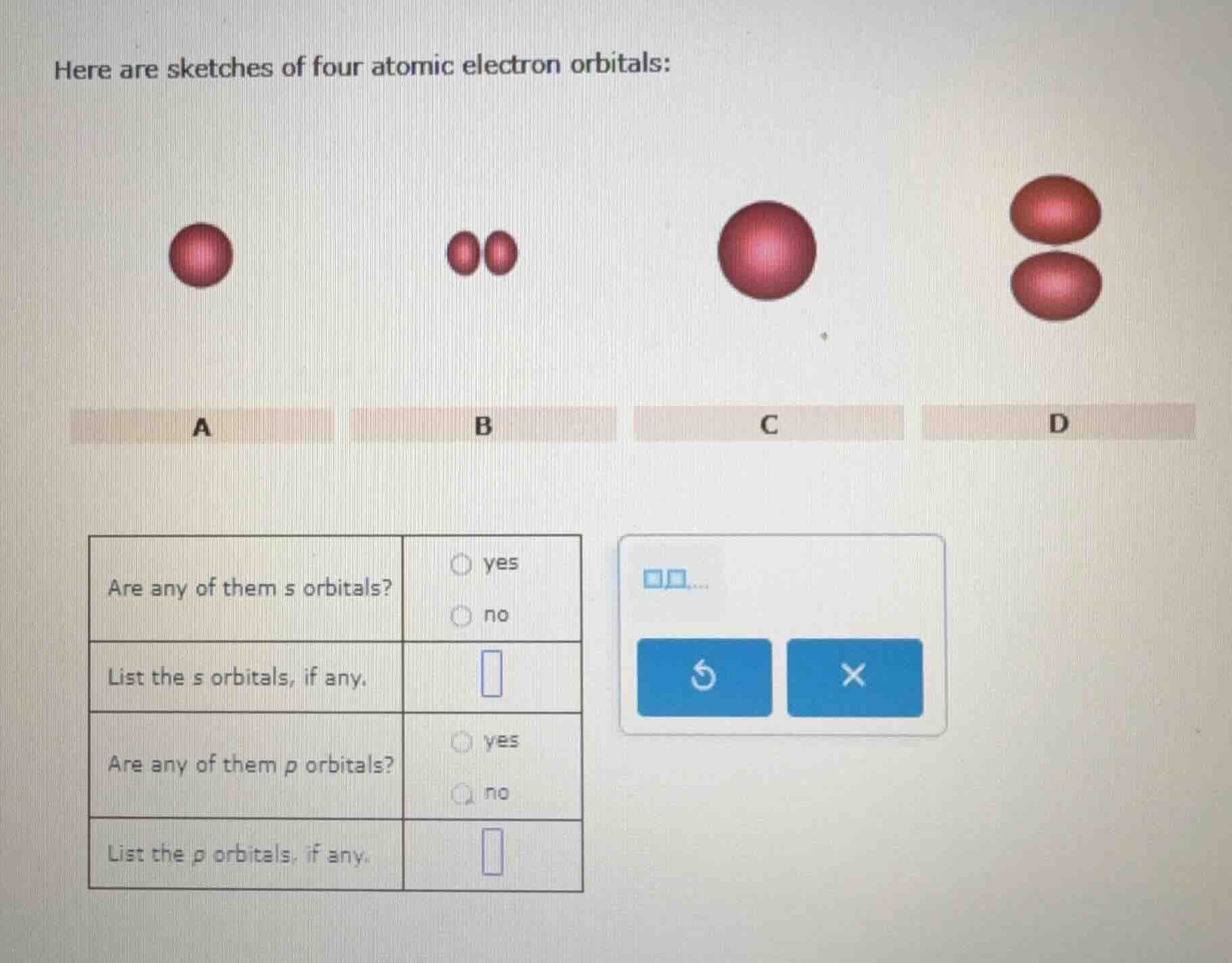 here are sketches of four atomic electron orbitals: a b c d are any of …