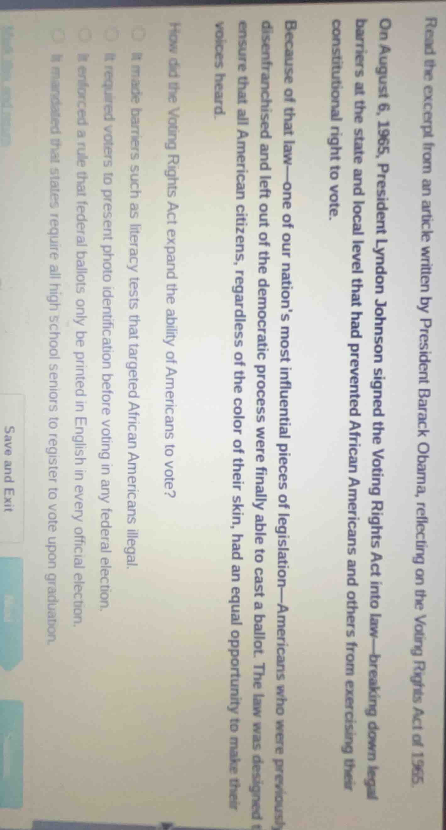 read the excerpt from an article written by president barack obama, ref…