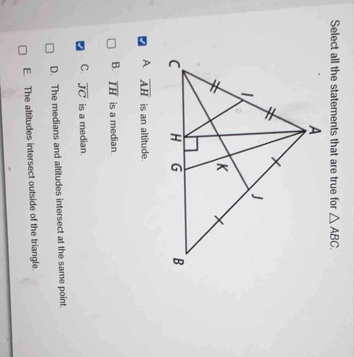 select all the statements that are true for $\\triangle abc$. a $\\over…