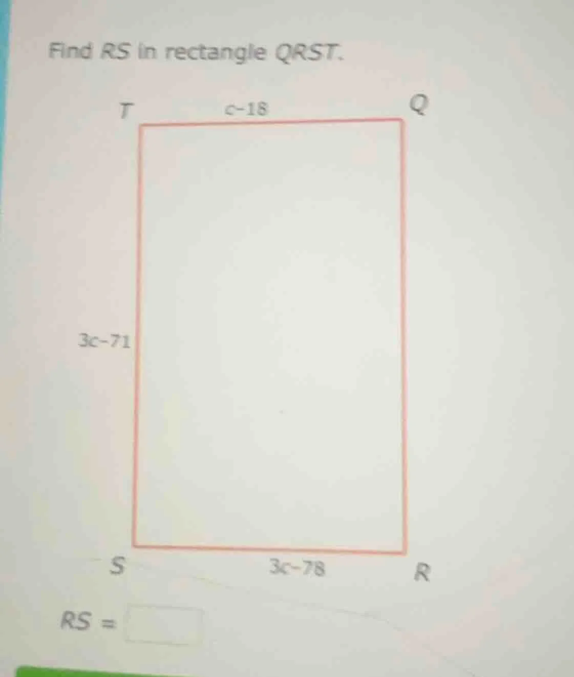 find rs in rectangle qrst. rs = \\square