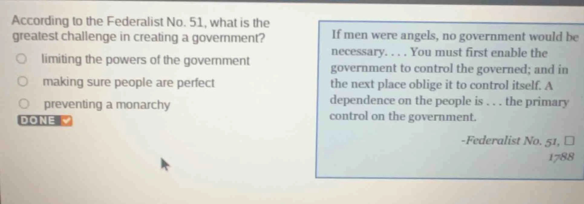 according to the federalist no. 51, what is the greatest challenge in c…