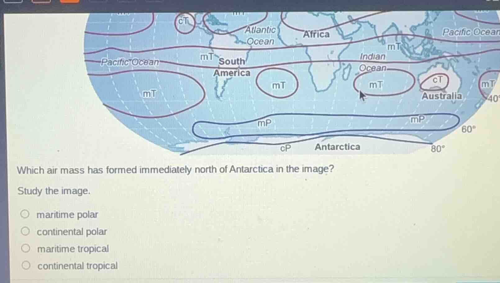 which air mass has formed immediately north of antarctica in the image?…