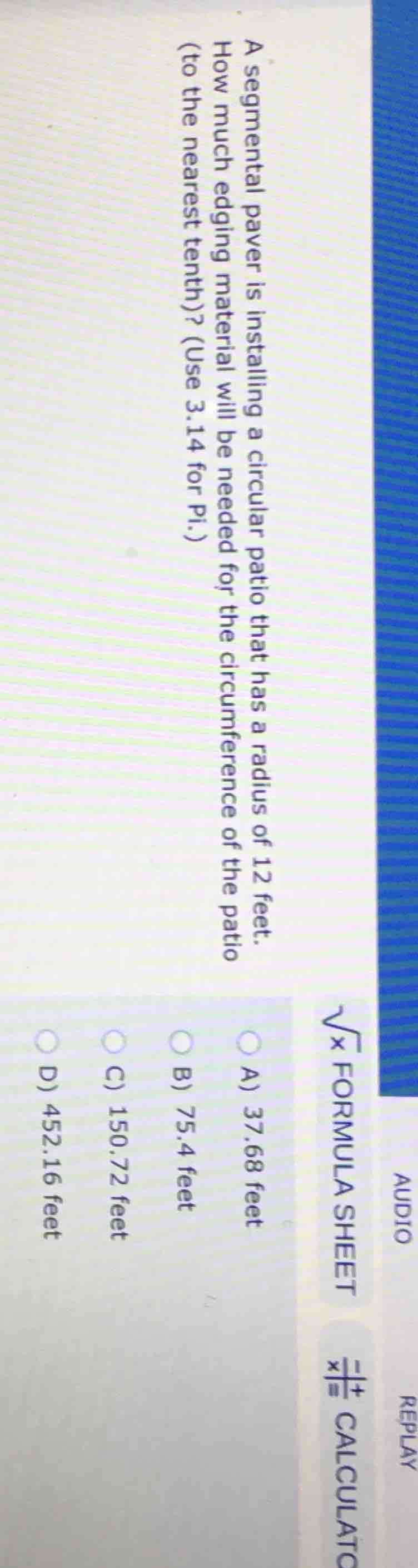 a segmental paver is installing a circular patio that has a radius of 1…