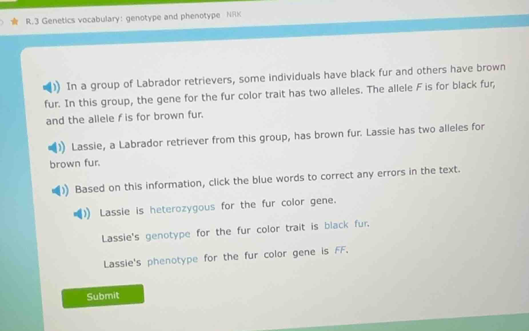r.3 genetics vocabulary: genotype and phenotype nrk in a group of labra…
