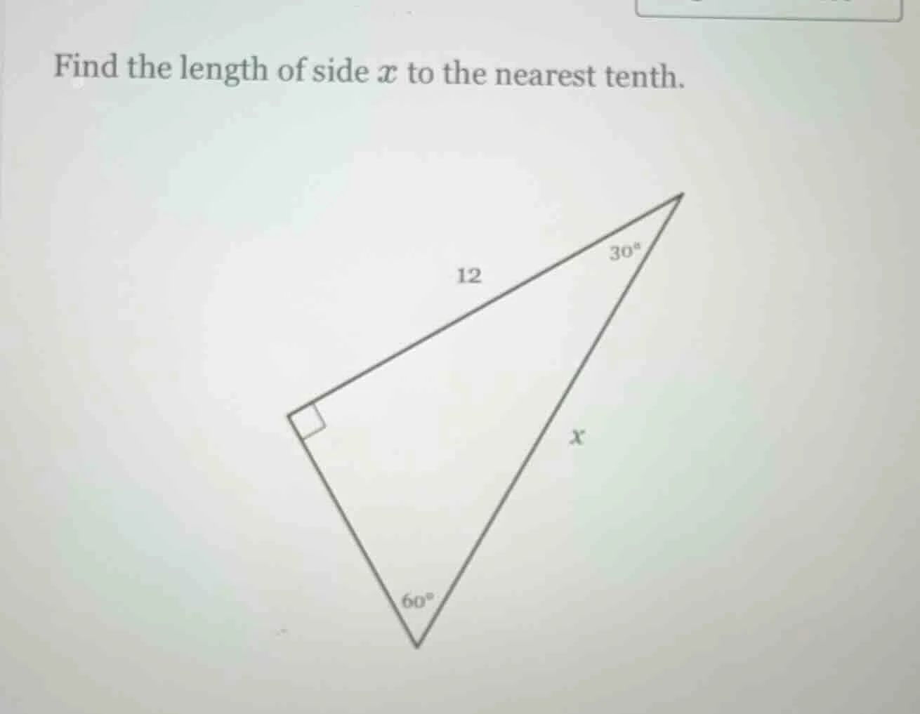 find the length of side ( x ) to the nearest tenth.