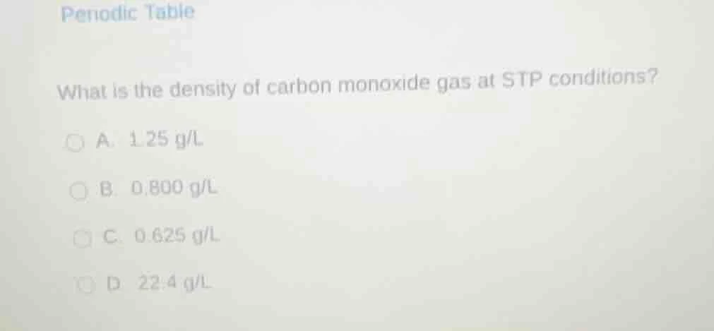 periodic table what is the density of carbon monoxide gas at stp condit…