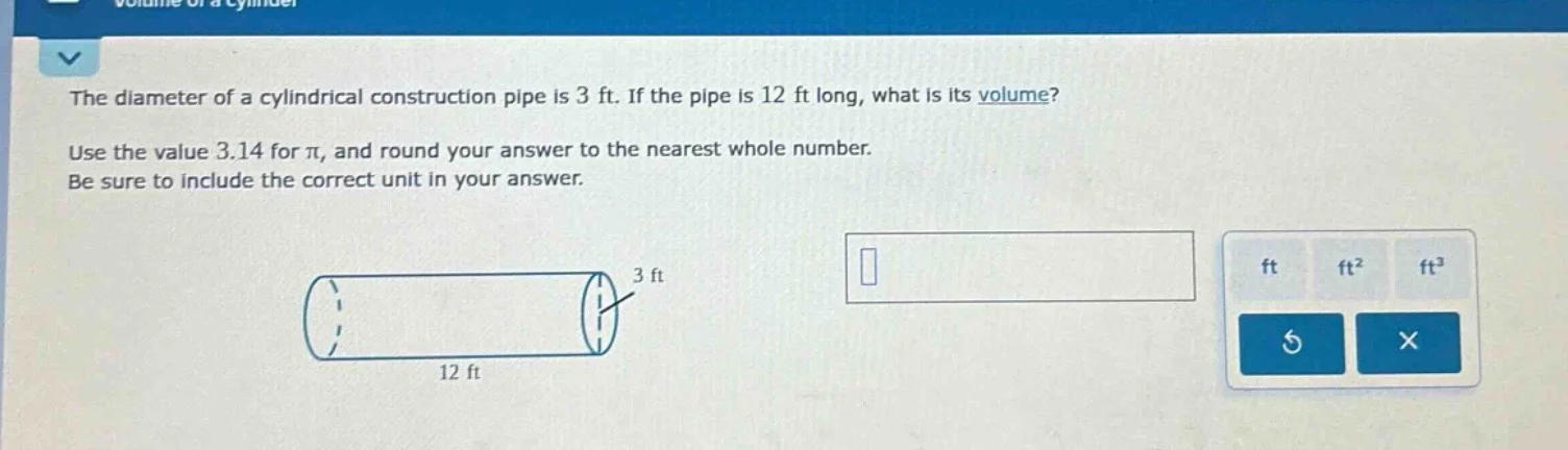 the diameter of a cylindrical construction pipe is 3 ft. if the pipe is…