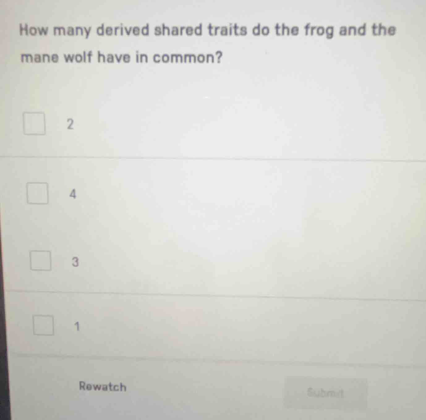 how many derived shared traits do the frog and the mane wolf have in co…