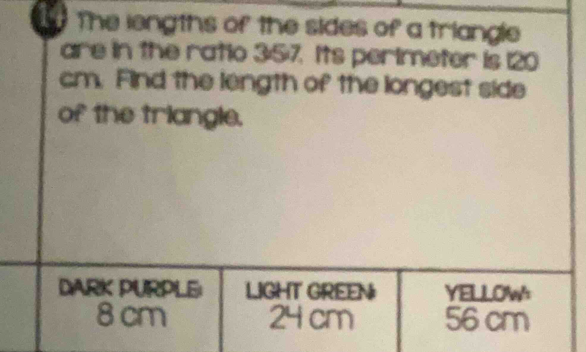 14 the lengths of the sides of a triangle are in the ratio 3:5:7. its p…