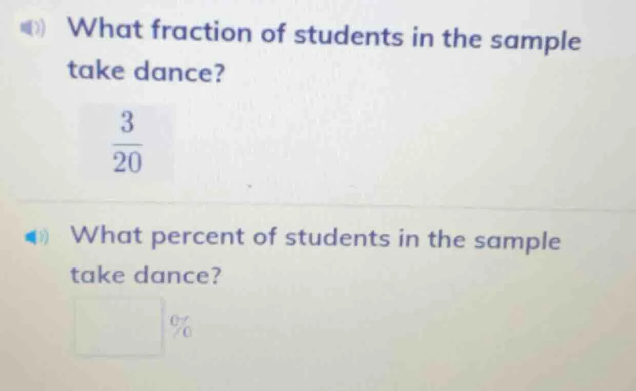 what fraction of students in the sample take dance? \\(\\frac{3}{20}\\)…