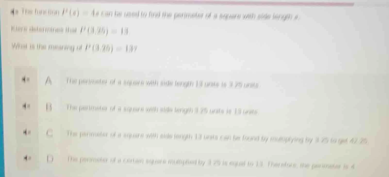 the function ( p(x) = 4x ) can be used to find the perimeter of a squar…