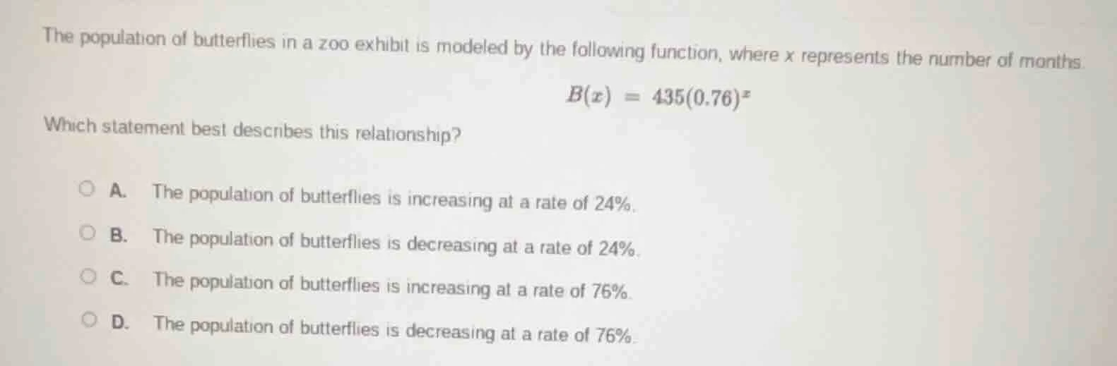 the population of butterflies in a zoo exhibit is modeled by the follow…