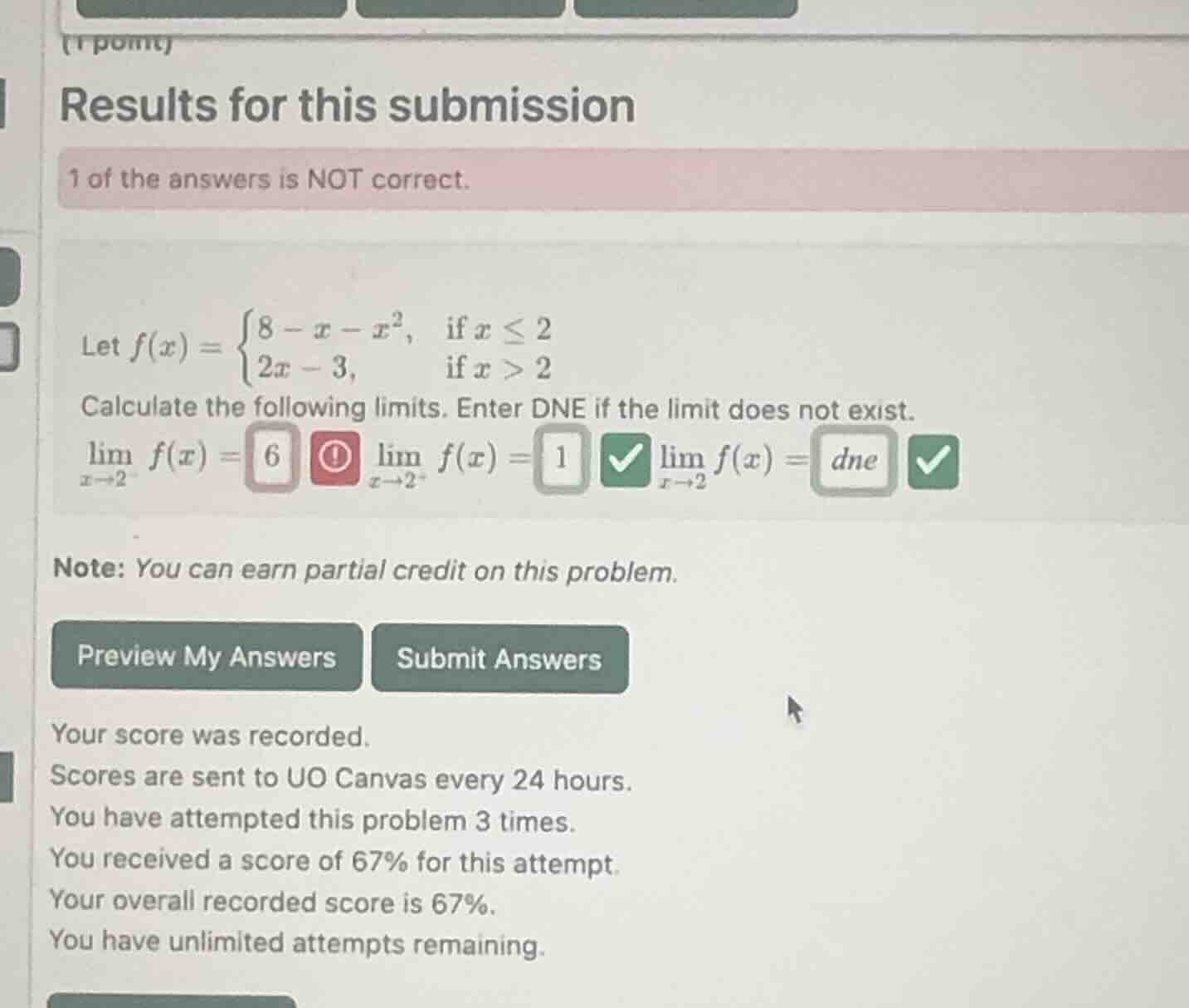 results for this submission 1 of the answers is not correct. let $f(x) …