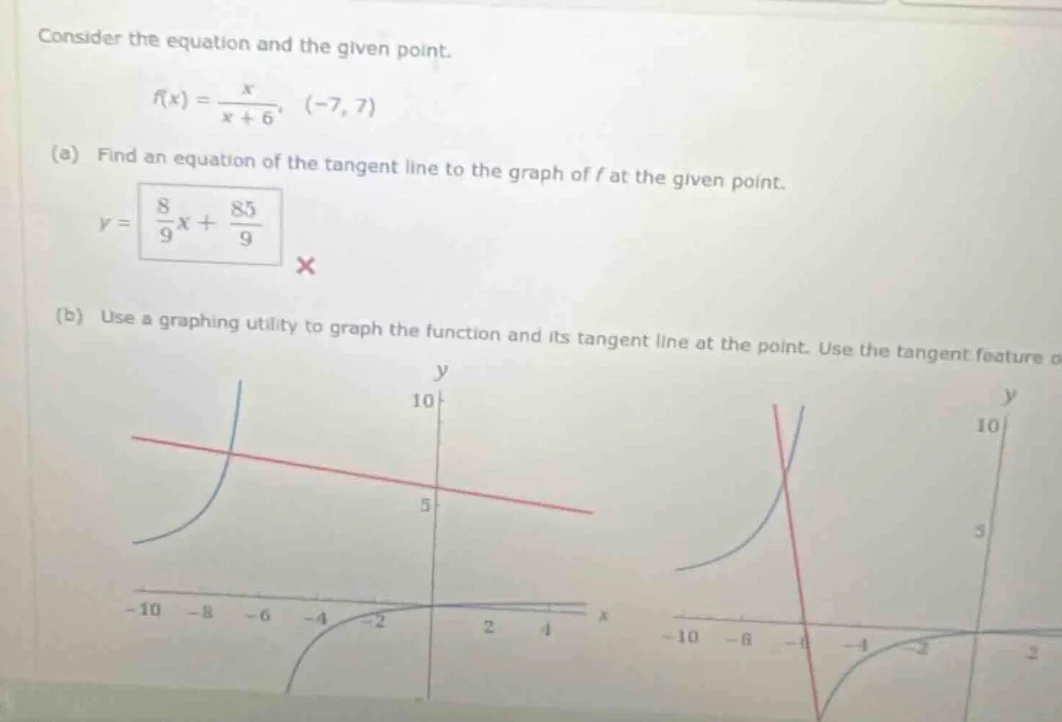 consider the equation and the given point.\\( f(x) = \\frac{x}{x + 6}, …