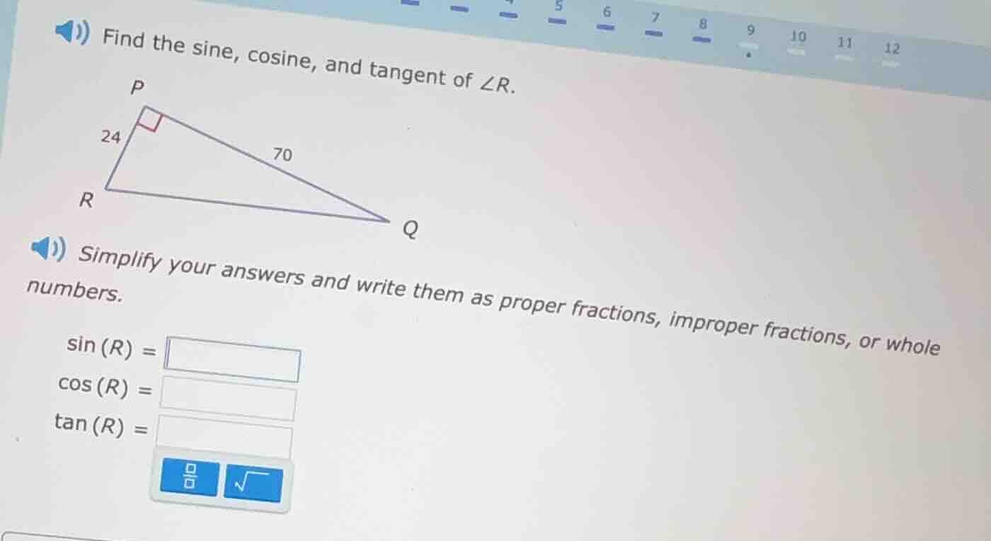 find the sine, cosine, and tangent of ∠r. simplify your answers and wri…