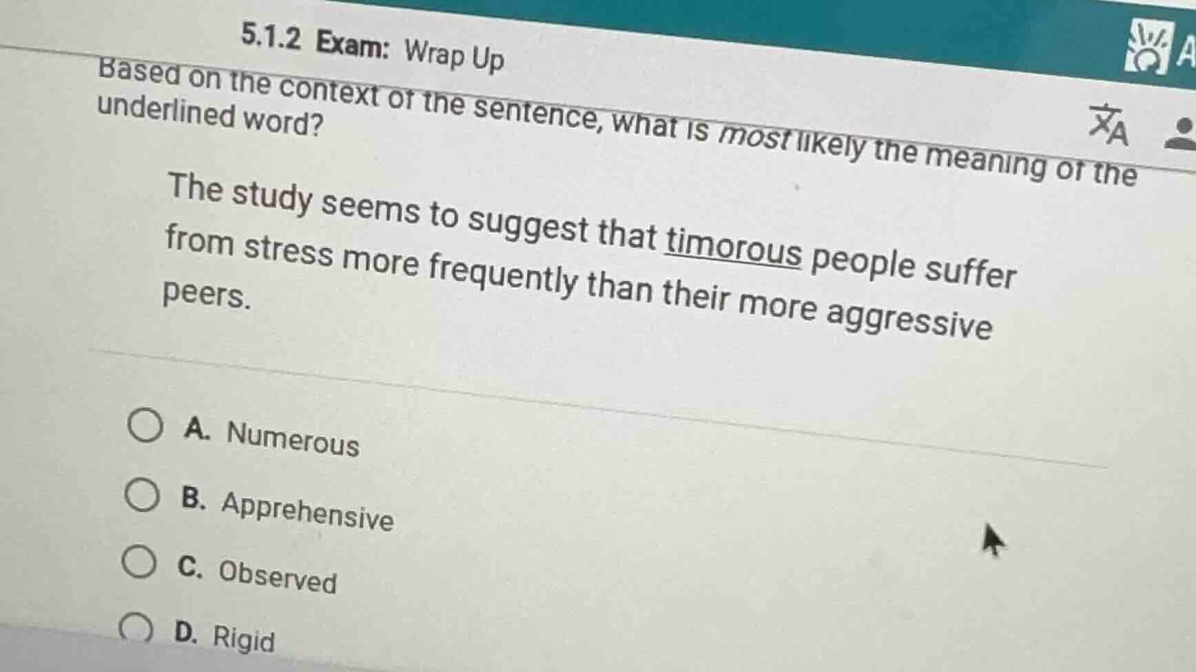 5.1.2 exam: wrap up based on the context of the sentence, what is most …